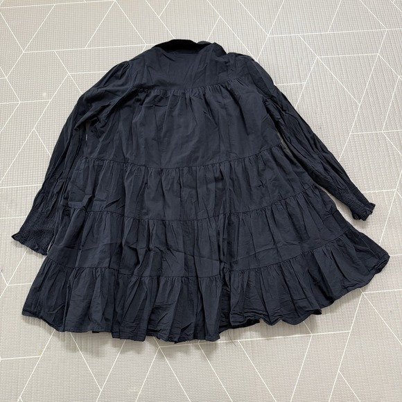 PINCH Button Down Shirt Dress M Black Tiered A-line Long Sleeve Boho - Picture 2 of 6